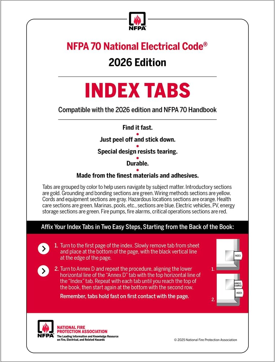 NFPA 70, National Electrical Code (NEC) Self-Adhesive Index Tabs 2026